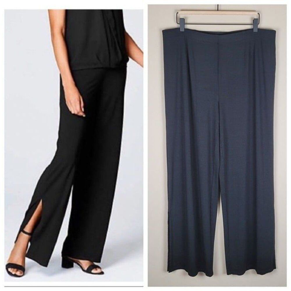 J. Jill Size L Wide Leg Split Hem Stretch Lightweight Rayon Pull On Pants Black